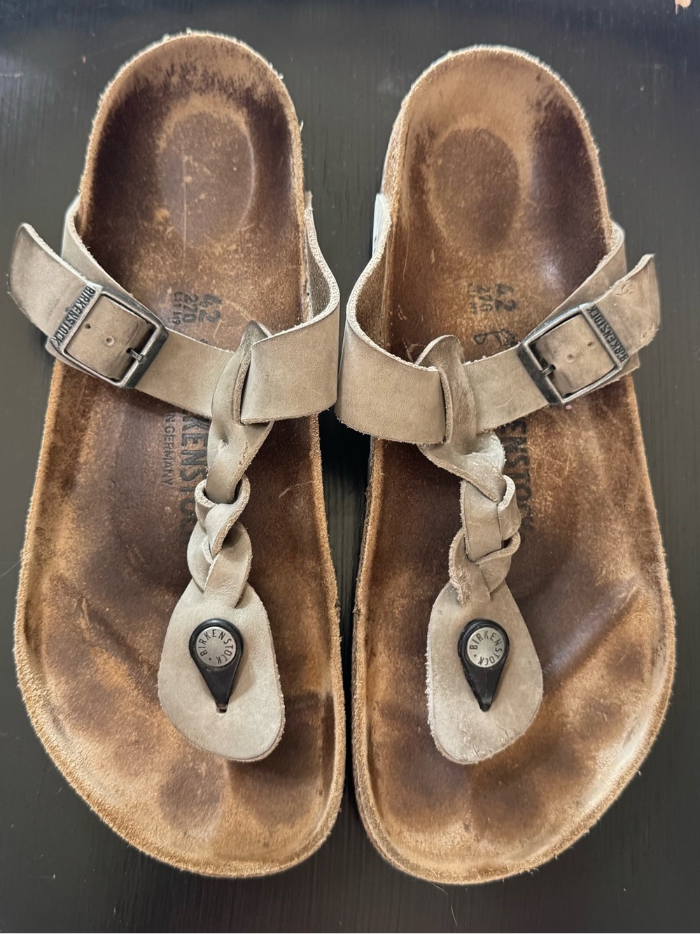 Birkenstock Taupe Braided Suede Thong Sandals